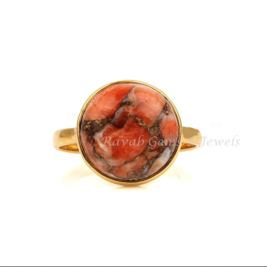 Sponge Coral Copper Ring, 925 Sterling Silver Ring, Round Shape Gemstone Ring, 12mm Stone Ring, Gold Plated Stone, Best Quality Stone Ring