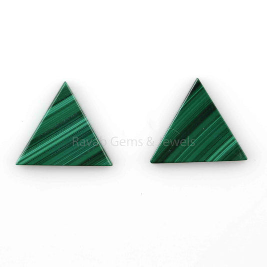 Natural Malachite Triangle Shape Both Side Flat Gemstone For Jewelry Making, Loose Beads Calibrated Semi Precious Stone 2 Pcs Set All Sizes