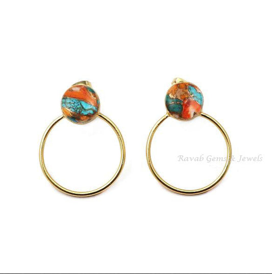 Spiny Mohave, Oyster Copper Turquoise Earrings, Circle Shape Earring, 925 Sterling Silver, Bezel Set, Studded Dangle Earrings, Gifts For Her