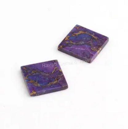 Mohave Purple Copper Turquoise Square Shape Flat Calibrated Gemstone, Loose Gemstone ForJewelry Making, Stone For Gifted 12mm 2 Pcs Set