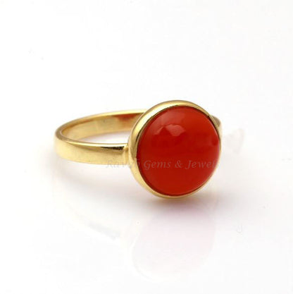 Natural Red Onyx Ring, Sterling Silver Ring, Round Cab Ring, Handmade Ring, Gold Plated Silver, Stacking Ring, Onyx Ring, Bezel Ring, Dainty