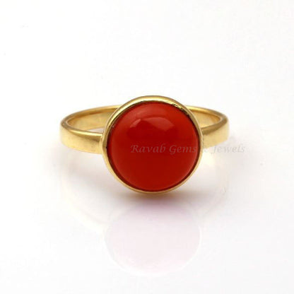 Natural Red Onyx Ring, Sterling Silver Ring, Round Cab Ring, Handmade Ring, Gold Plated Silver, Stacking Ring, Onyx Ring, Bezel Ring, Dainty