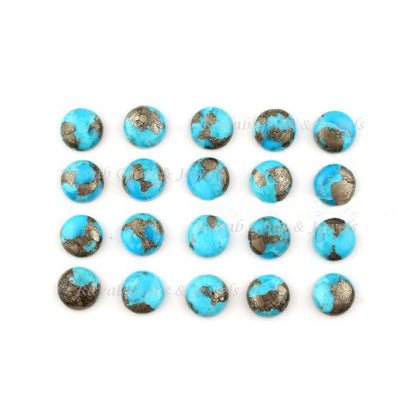 Turquoise Pyrite Round Smooth Calibrated Cabochons Gemstone | Turquoise Loose Beads Flat Back Stone For Jewelry Set 8mm-16mm 5 Pcs Set