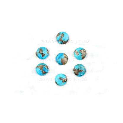 Turquoise Pyrite Round Smooth Calibrated Cabochons Gemstone | Turquoise Loose Beads Flat Back Stone For Jewelry Set 8mm-16mm 5 Pcs Set