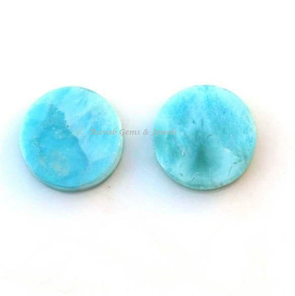 Natural Larimar Coin shape 12mm Flat Gemstone Calibrated Cabochons, Sky Blue Natural Larimar Cabochons loose gemstone 2 pcs set