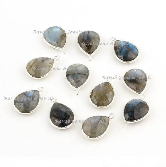 Multi Labradorite Pear 925 Sterling Silver Connetor & Charms - Faceted Charms Connector - Jewelry Accessories - 1 Piece 12x16mm