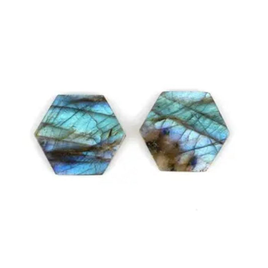 Natural Labradorite Hexagon Shape Flat Gemstone, Loose Beads Stones For Pendant Earring Making 12mm 2 Pcs Set, Bridemaid Jewlery Making Gift