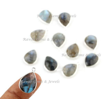 Multi Labradorite Pear 925 Sterling Silver Connetor & Charms - Faceted Charms Connector - Jewelry Accessories - 1 Piece 12x16mm