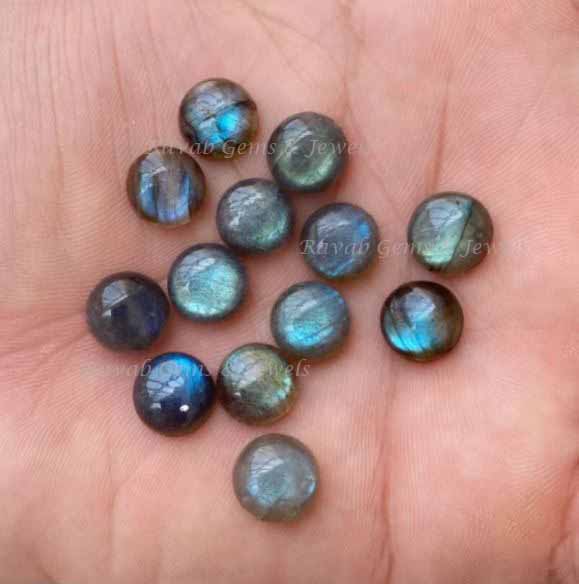 Calibrated Natural Blue Flashy Labradorite 12mm Stone, Round Shape Gemstone Cabochons, Smooth Stone, For Jewelry, 5 Pcs Set DIY