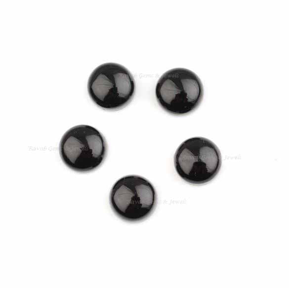 Natural Black Onyx Round Shape Smooth Cabochon Gemstone, Loose Stones Calibrated Stones For Matching Jewelry 5 Pcs Set Wholesale