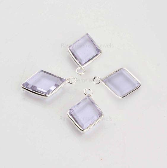 Pink Amethyst Quartz Rhombus Shape Faceted Gemstone 925 Sterling Silver Charm For Jewelry, 10x14mmm Briolette Gemstone Charms Gifted 1 Pcs