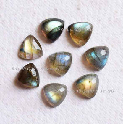 Natural Flashy Labradorite Trillion Shape, Flat Back Cabochon, Loose Gemstone, Calibrated Smooth Semi Precious Stone For Jewelry Making 5 Pc