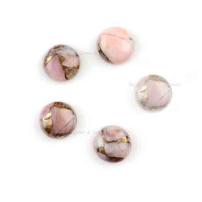 Natural Pink Opal Copper Round Flat Back Smooth Gemstone, Loose Beads Calibrated Cabochons For Jewelry Making 2 Pcs All Sizes Available