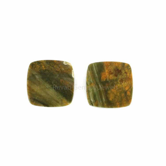 Natural Green Rhyolite Cushion Shape Calibrated Gemstone, Loose Beads For Jewelry Making, Semi Precious Stone By GemsBazaarIndia 2 Pcs Set