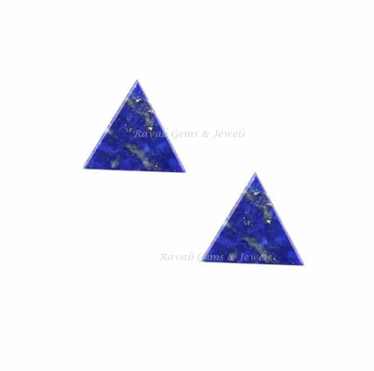 Natural Lapis Lazuli Triangle Shape Flat Gemstone For Jewelry Making, Loose Beads Stone For Earrings Making Beads 2 Pcs Set 6mm-14mm