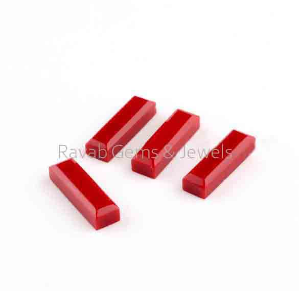 7x24mm Red Coral Gemstone Step-Cut Rectangle Shape Cabochon For Jewelry, Pendant, Earrings Making Gemstone 2 Pcs Set- All Sizes Available