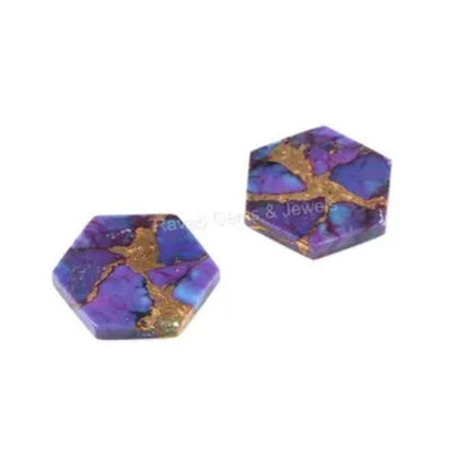 Mohave Purple Copper Turquoise Hexagon Shape Flat Calibrated Gemstone, Loose Beads Stone For Jewelry Ring Earring Making 12mm 2 Pcs Set