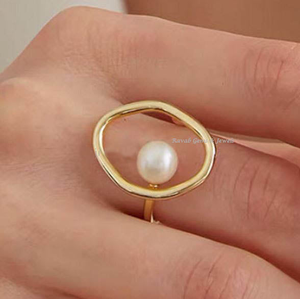 Natural Freshwater Pearl Ring-Vintage Dainty-925 Sterling Silver-18k Gold Plated-Adjustable Pearl-Bridesmaid Ring-Wedding Gift-Delicate Ring