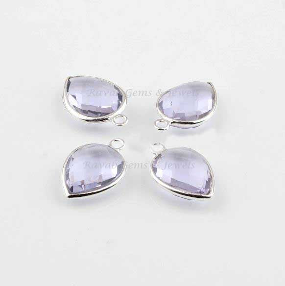 Pink Amethyst Quartz Pear Faceted Gemstone 925 Sterling Silver Charms Jewelry, 12x16mm Briolette Calibrated Gemstone Charm, 1 Pc Wholesale