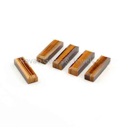 7x24mm Natural Tiger's Eye Step-Cut Rectangle Shape Smooth Cabochon Gemstone For Jewelry, Loose Beads Stones For Jewelry Making 2 Pcs Set