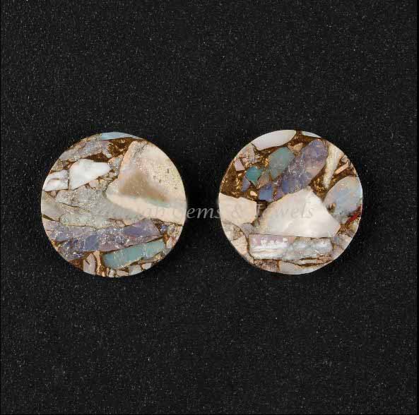 Ethiopian Opal Copper Composite Round Coin Both Side Flat Loose Gemstone Calibrated Semi Precious Stone For Jewelry Pendant Ring Making 2pcs