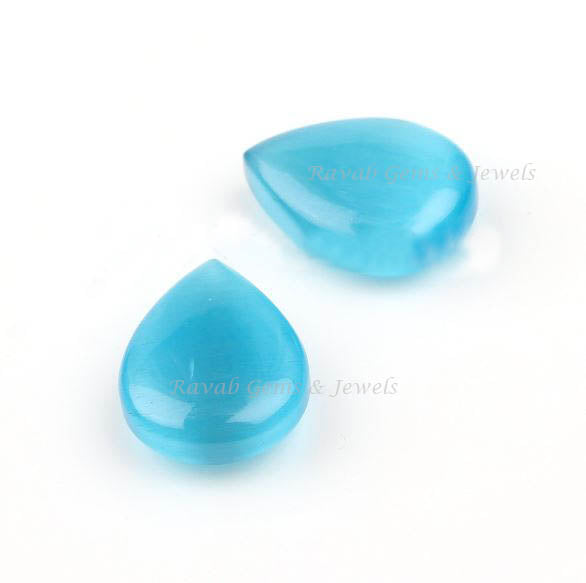 Sky Blue Cats Eye Pear Shape 12x16mm Smooth Briolette Gemstone For Jewelry Making, Calibrated Loose Beads Stone For Bridemaid 2 Pcs Set