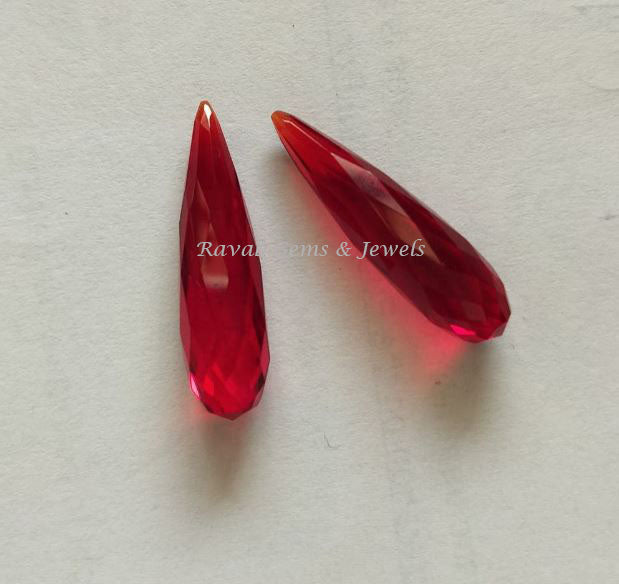 Lovable Red Garnet Quartz 8x30mm Faceted Long Drop Gemstone, Loose Beads Calibrated Stone For Jewelry Earring Necklace Making 2 Pcs Set