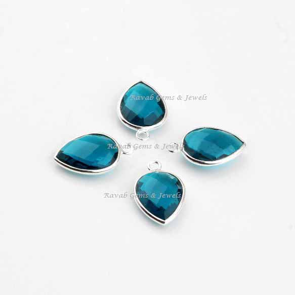 London Blue Topaz Pear Faceted Gemstone 925 Sterling Silver Charms Jewelry, 12x16mm Briolette Gemstone Charm, 1 Pc Wholesale Lot Available