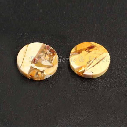 Brecciated Mookaite Jasper Round Coin shape 12mm Flat Gemstone for jewelry making, Jasper ring, pendant, earrings making beads 2 pcs set