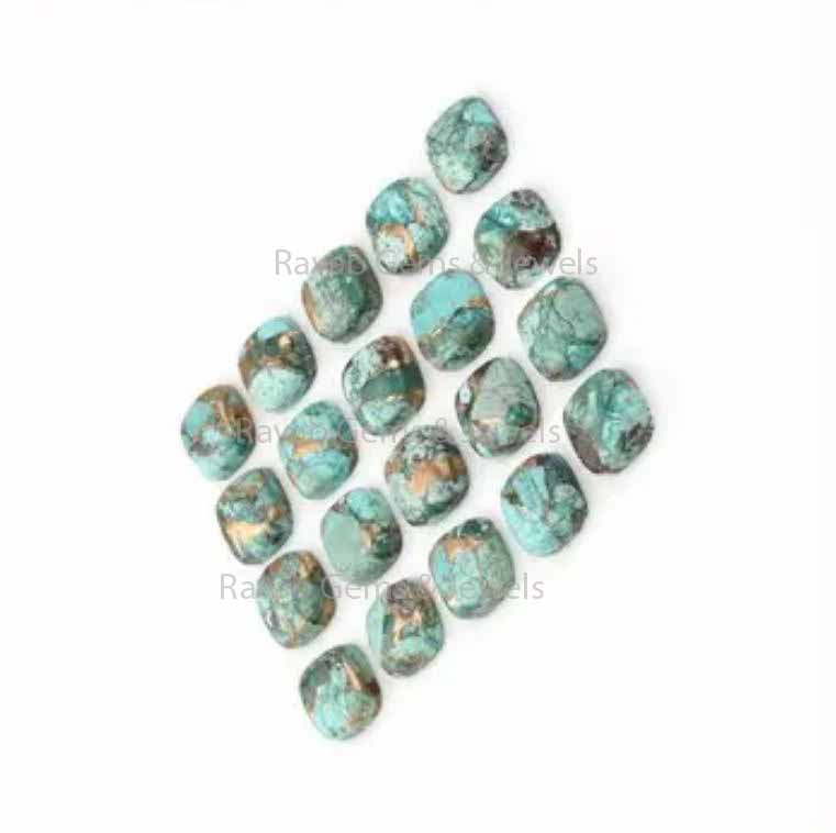 Copper Chrysocolla Cushion Shape Smooth Cabochons Gemstone | Loose Beads Calibrated Stone For Jewelry Making 5 Pcs Set 8mm-16mm