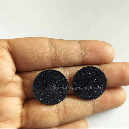 Blue Sunstone Coin Shape 12mm Flat Gemstone For Jewelry Making, Dazzling Loose Beads Sandstone For Matching Earrings 2 Pcs Set Available