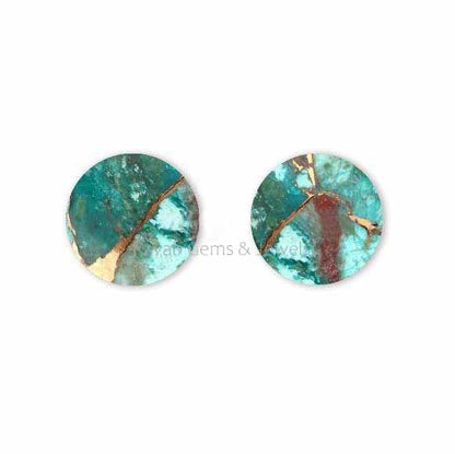 12mm Beautiful Chrysocolla Copper Round Flat Coin Shape Gemstone, Calibrated Semi Precious Loose Stones, For Earring, Ring Making 2 Pcs Set