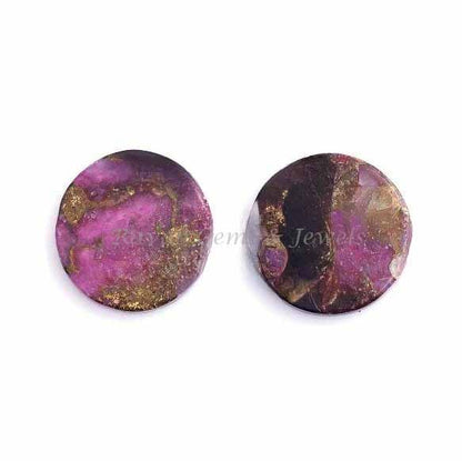 Purple Black Copper TurquoiseCoin Shape Flat Gemstone For Jewelry Making, Loose Beads Calibrated Stone For Jewelry Set Making 2 Pcs Set