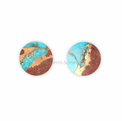 12mm Beautiful Lava Copper Turquoise Round Flat Coin Shape Gemstone, Calibrated Semi Precious Loose Stone, For Earring, Ring Making 2 Pc Set