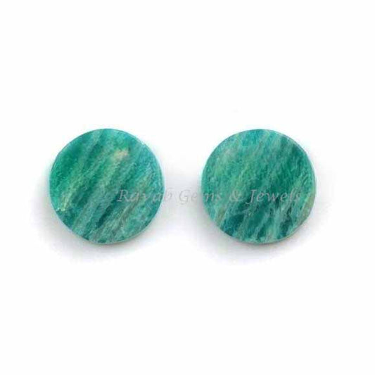 Natural Amazonite Round Coin Flat Gemstone For Jewelry Making, Loose Beads Calibrated Stone For Jewelry Earring Making 12mm 2 Pcs All Sizes