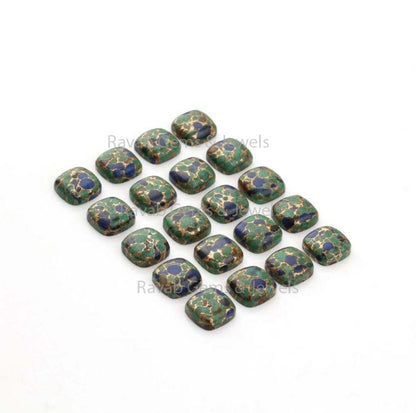 Natural Azurite Copper Cushion Loose Gemstone - Cabochon 10mm - 2 pcs Set for Jewelry Making - Calibrated Semi-Precious Stone