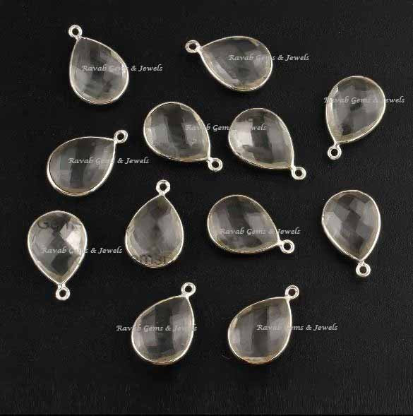 Crystal Clear Quartz Pear 12x16mm Faceted Briolette Gemstone 925 Sterling Silver Charm For Jewelry, Unique Charms For Necklace Pendant 2 Pcs