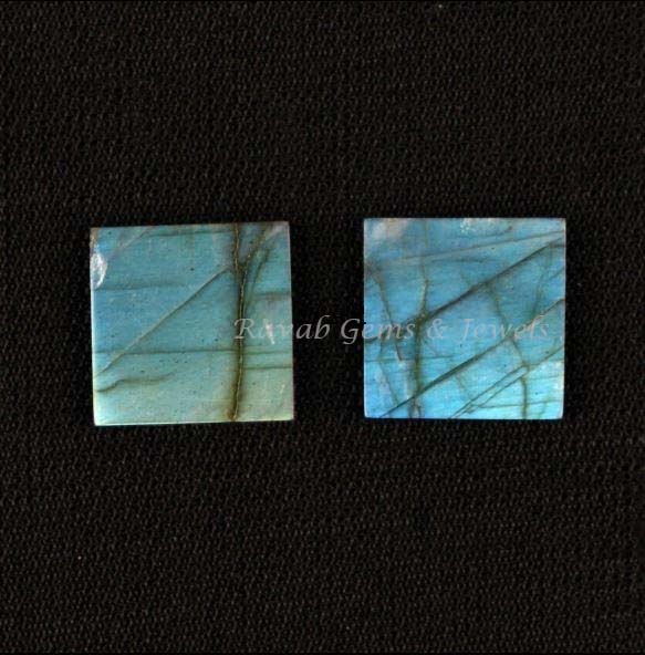 Natural Labradorite Square Shape Gemstone For Jewelry, Blue Fire Labradorite For Earring Pendant Making, Flat Pair Stones 12mm 2 Pcs Set