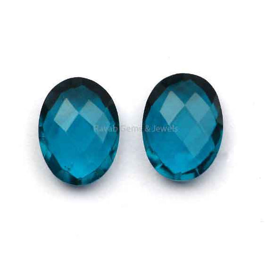 London Blue Topaz Quartz Oval Shape 12x16mm Gemstone, Faceted Briolette Calibrated Stones, Loose Beads For Jewelry Earring Making 2 Pcs Set