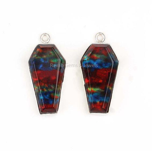 Red Ammolite Quartz Coffin Shape Gemstone Pendant, 925 Sterling Silver Charm Pendant, Beautiful Charms For Wedding Day Gifted 10x17mm 2 Pcs