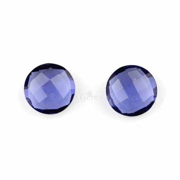 Faceted Iolite Quartz Round Shape 12mm Gemstone, Smooth Briolette Calibrated Stone For Jewelry Earring Making, At Wholesale Price 2 Pcs Set