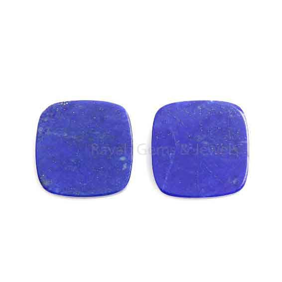 Natural Lapis Lazuli Cushion Shape Smooth Flat Gemstone, Loose Beads Calibrated Semi Precious Stone, Jewelry Ring Earring Making 2 Pcs Set