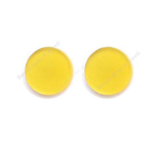 Yellow Chalcedony Round Coin Shape Flat Gemstone, Loose Beads Calibrated Stone For Matching Earring 2 Pcs Set For Jewelry Set Making