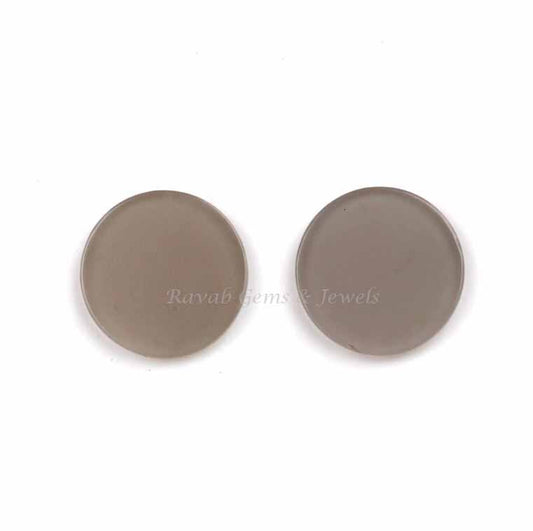 Gray Chalcedony Round Coin shape 12mm Flat Gemstone for jewelry making, Gray Chalcedony pendant, earrings making beads 2 pcs set