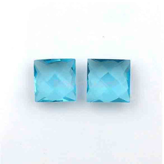 Swiss Blue Topaz Hydro Square Faceted Gemstone, 12mm Briolette Calibrated Stones, Loose Beads Stones For Earring Pendant Making 2 Pcs Set