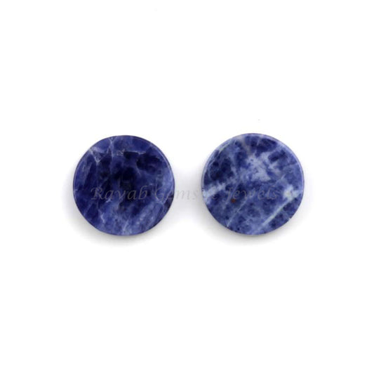 Natural Sodalite Round Coin Disc Shape 12mm Flat Gemstone For Jewelry Making, Loose Beads Calibrated Stone Matching Jewelry Earring 2 Pc Set