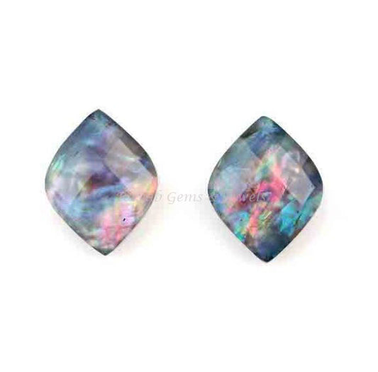 2 Pcs Abalone Doublet Quartz, 14x18mm Marquise Briolette Cut, Loose Gemstone, Multi Color Quartz, For Jewelry Making, Calibrated Faceted