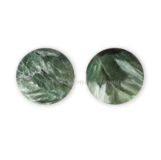 Seraphinite Jasper Round Coin shape 12mm Flat Gemstone for jewelry making, Seraphinite Jasper ring, pendant, earrings making beads 2 pc set,