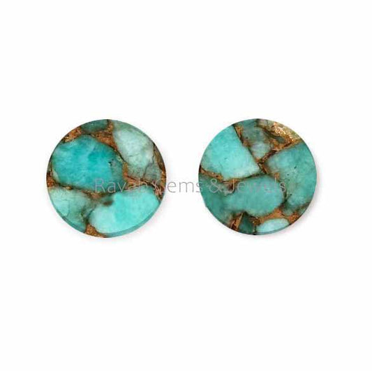 12mm Beautiful Amazonite Copper Round Flat Coin Shape Gemstone, Calibrated Semi Precious Loose Stones, For Earring, Ring Making 2 Pcs Set