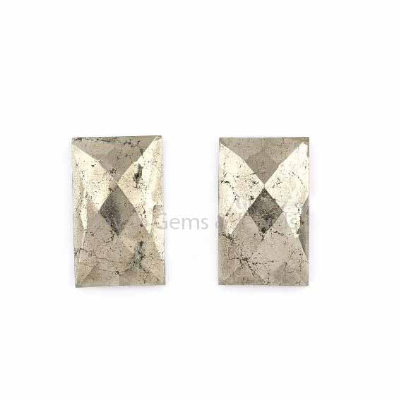 Natural Pyrite Rectangle Faceted Cabochon Gemstone For Jewelry Making, Calibrated Flat Back Loose Beads Stones 2 Pcs Set 12x20mm All Sizes